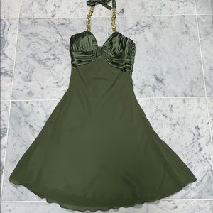 Mary•L Couture green satin Swarovski halter dress